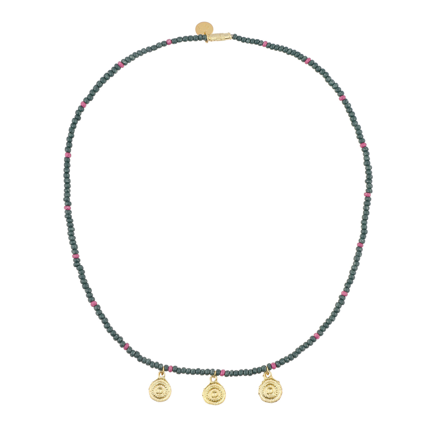 Jenest | Necklace | Dark Green Fuchsia Pink