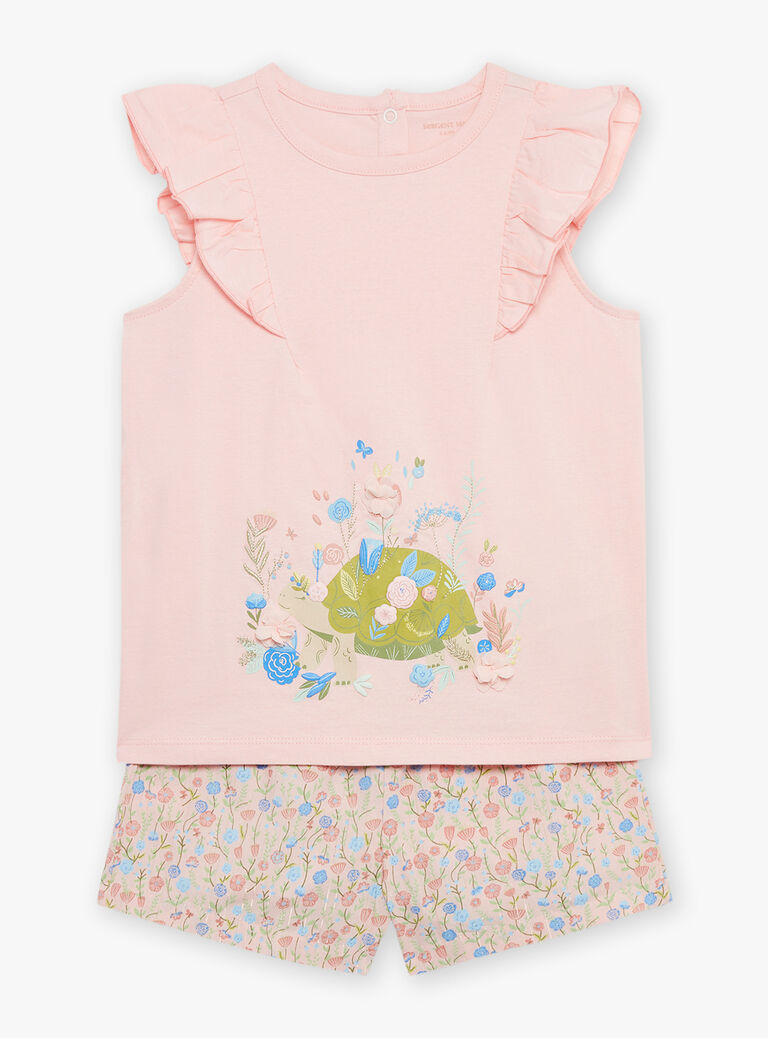 Pyjama rose à motif et imprimé fleurs