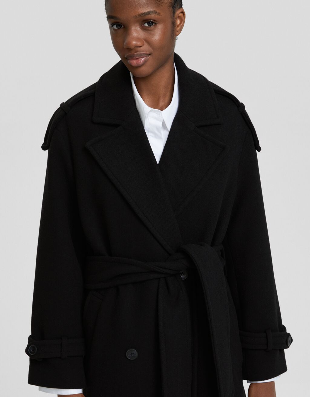Trench coat em mistura de lã