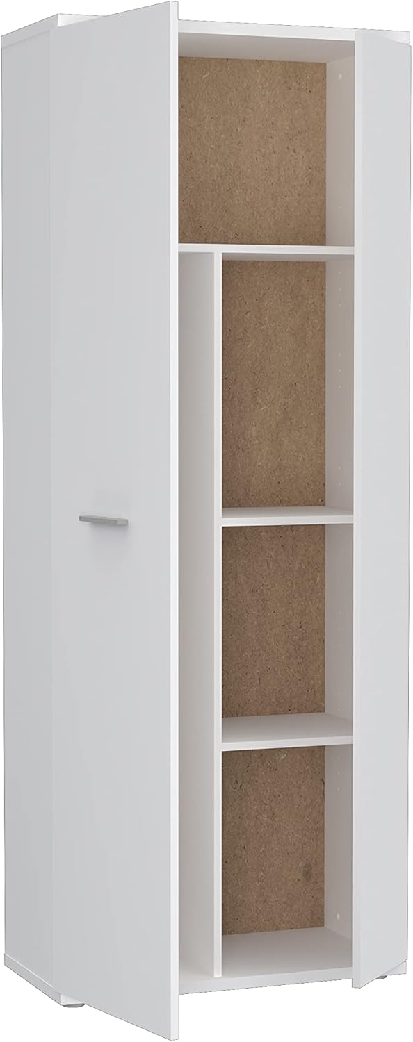 FORTE NET106 Schrank 70 180, Mehrzweckschrank Weiß, Staubsaugerschrank, Abstellraum, Drehtürenschrank, 2-türig mit Einlegeböden, 69 cm breit x 179 cm hoch x 35 cm tief