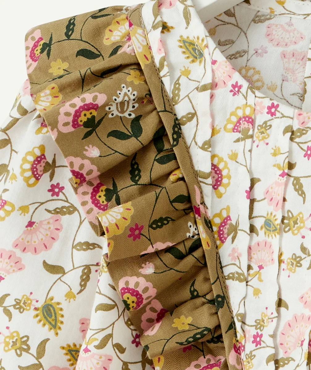 BLOUSE FILLE EN COTON IMPRIMÉE FLORAL ET VOLANTÉE