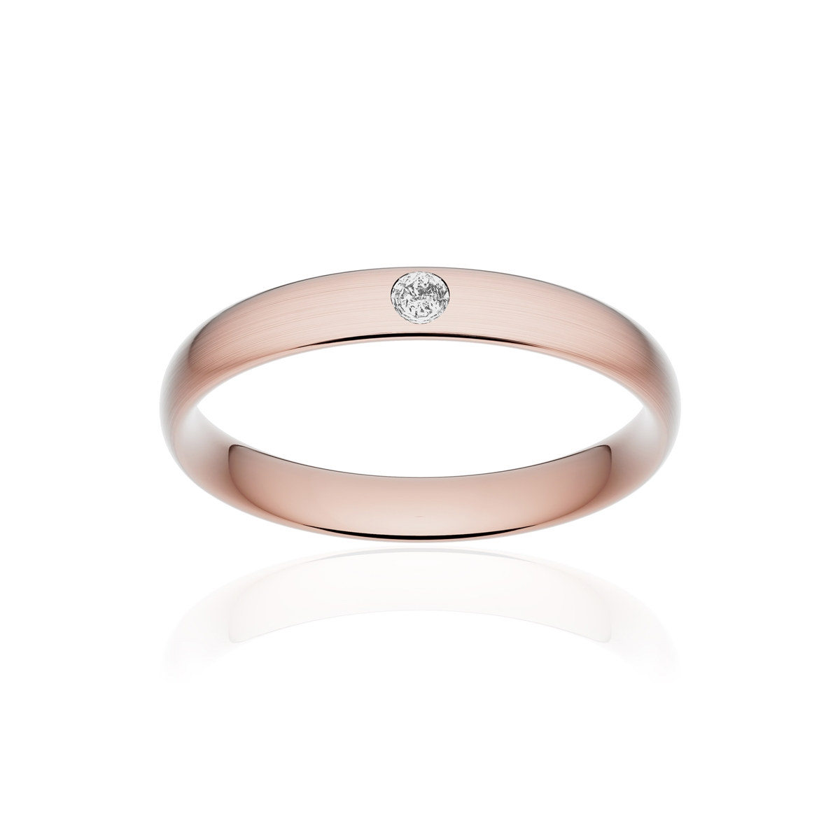 Alliance or 375 rose brossé demi-jonc confort 3,5mm diamant brillant