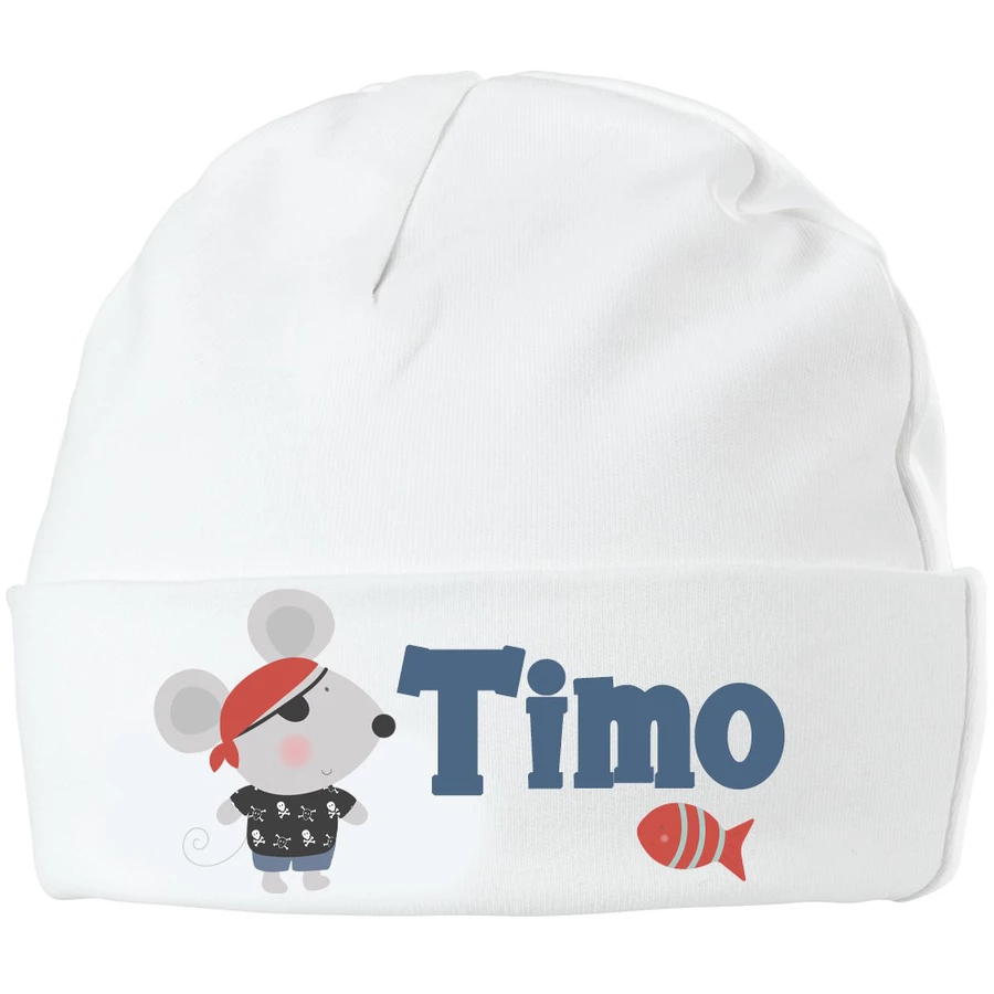 Schnullireich Geschenkset mit Namen NUK Baby Bürste mit Namen + Baby Mütze Pirat Blau