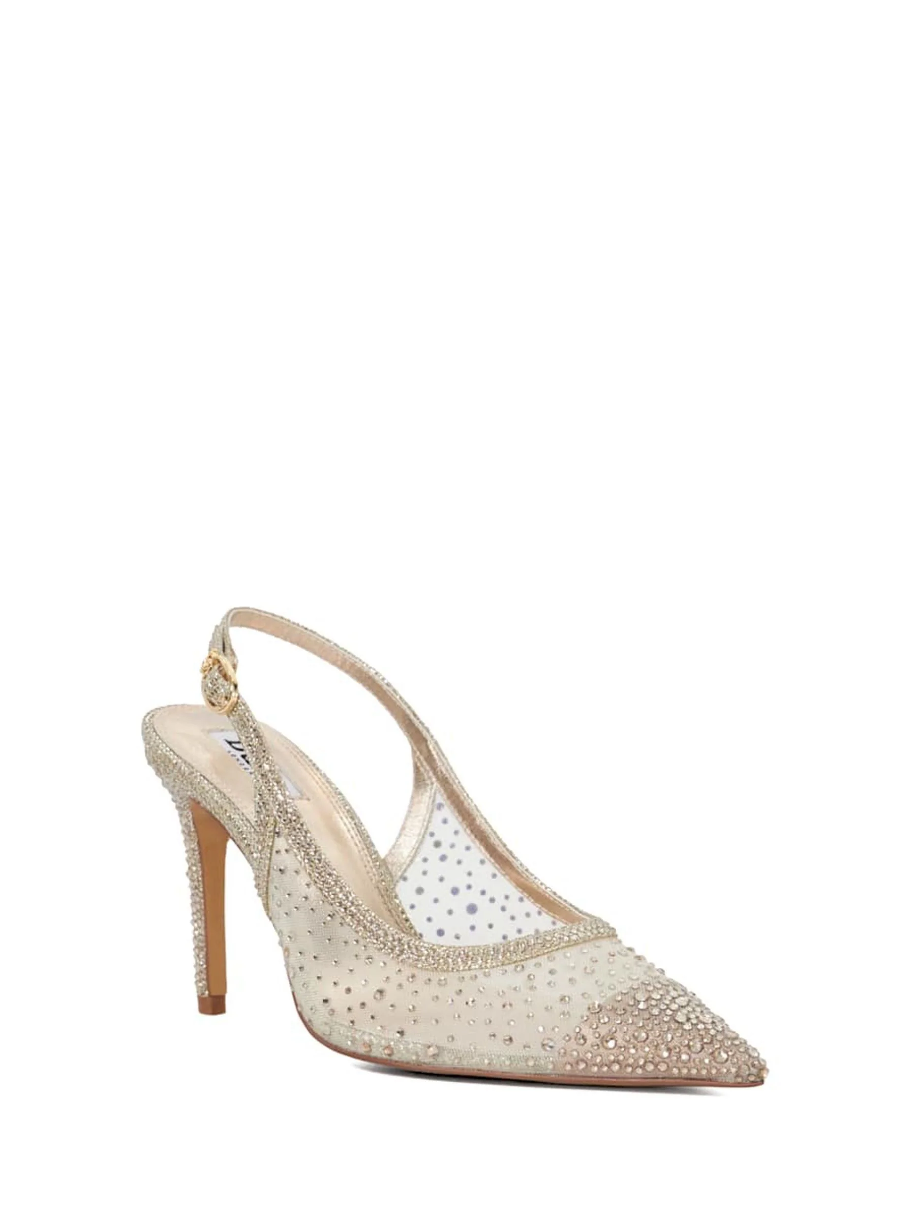 Dune London Compassionate Metalised Fibre Kitten Sling Back Heels
