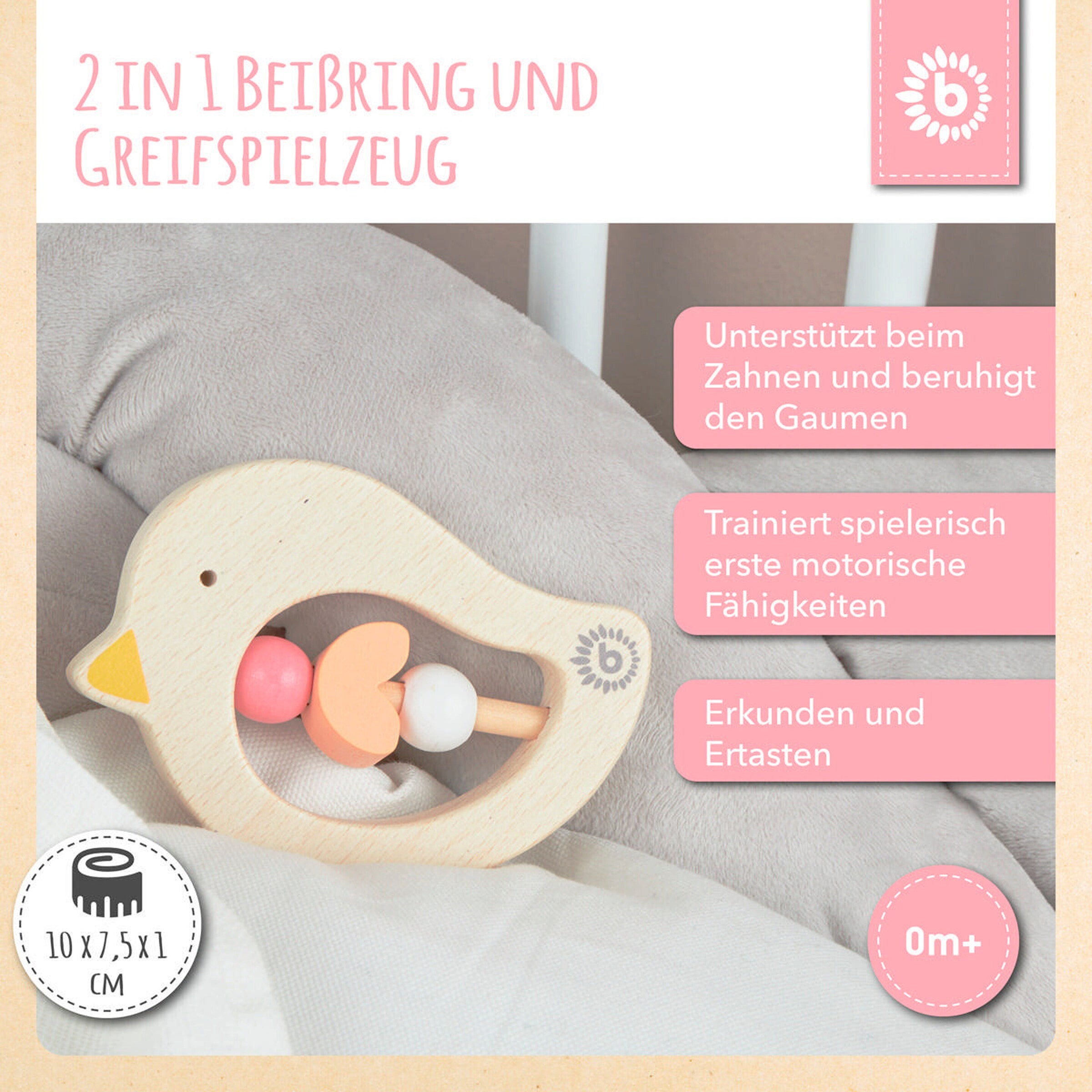 Bieco Beißring Holz Vogel - ab Geburt Orange