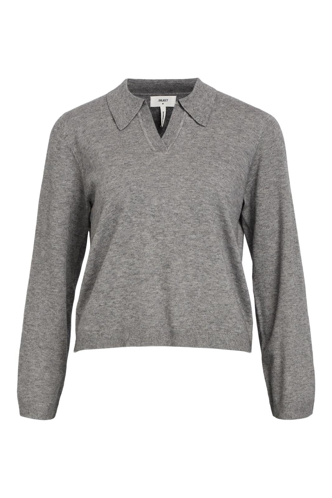 Object Objthess L/S V-Neck Knit Polo 4461694 medium grey melange