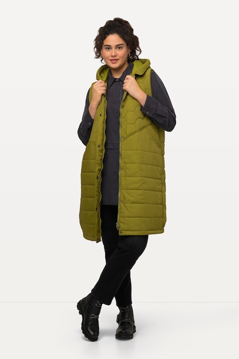 HYPRAR Long-Steppweste, Steppmix, 2-Wege-Zipper, Kapuze