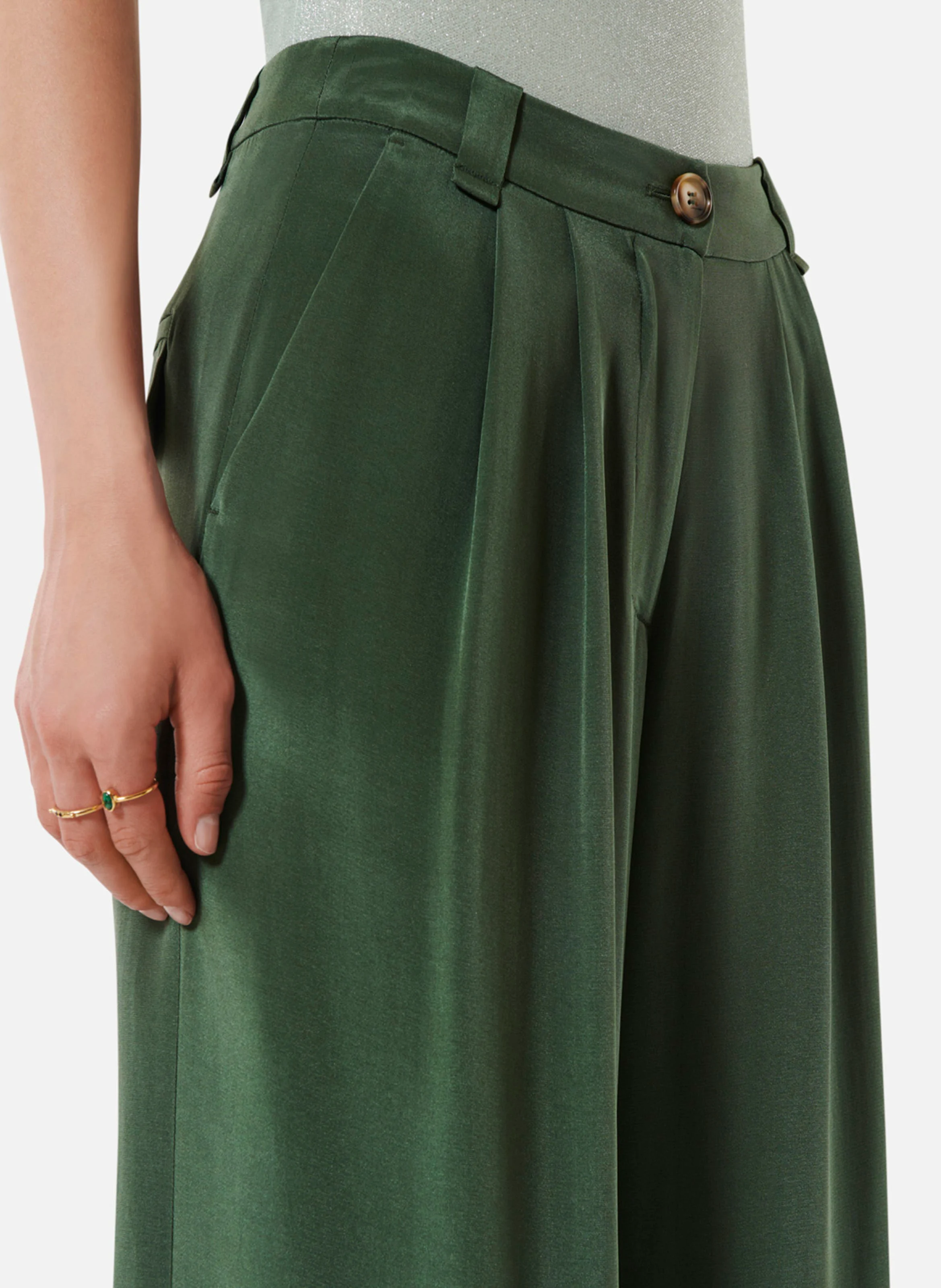 JONES - Pantalon large en soie mélangée | Vert