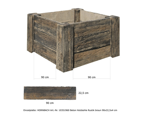 Betonnen houten plank, rustiek bruin, 90 x 22,5 x 4 cm