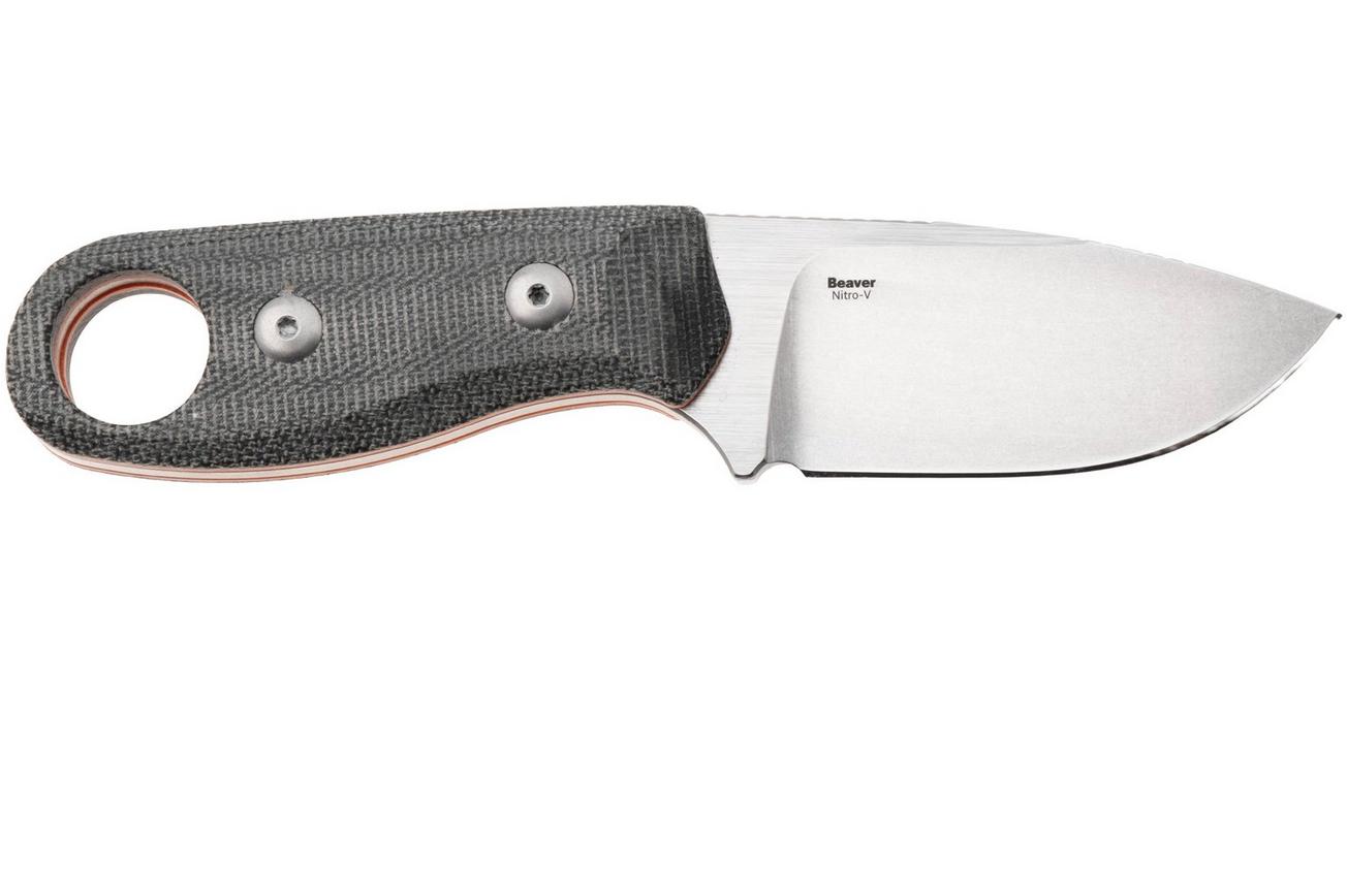 Kizer Beaver 1078A2 Stonwashed Nitro-V, Black Micarta, vaststaand mes