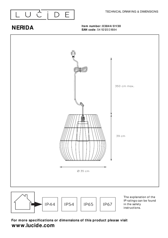 Lucide Nerida hanglamp buiten IP44 naturel