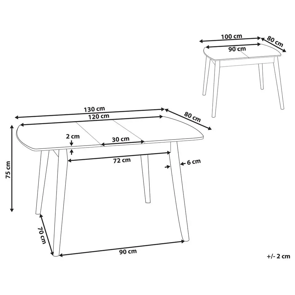 TOMS - Uitschuifbare eettafel - Lichthout - 100/130 x 80 cm - MDF