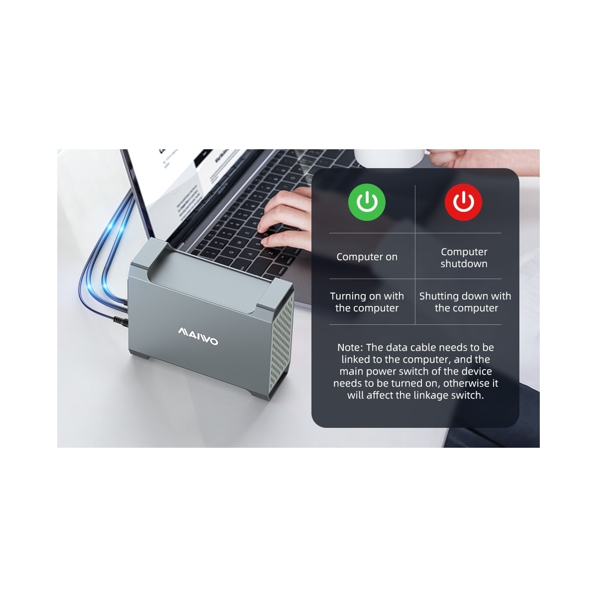 MAIWO K35282C USB-C 3.1 eksternt kabinett aluminium for 2x 3,5