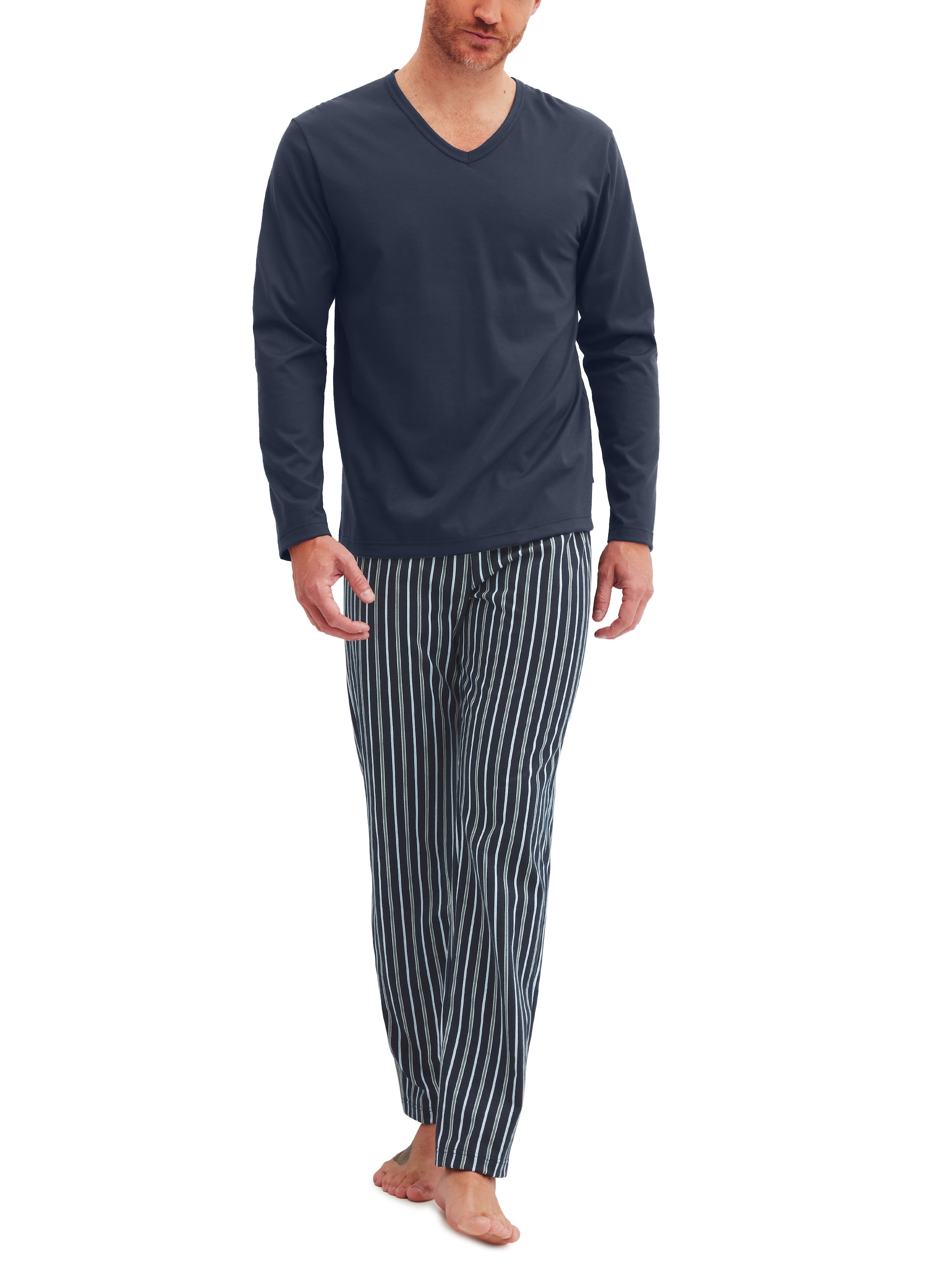 CALIDA Schlafanzug »Cotton Special«, 2 Stk. Langarm, V-Ausschnitt, Comfort Fit, lange Hose