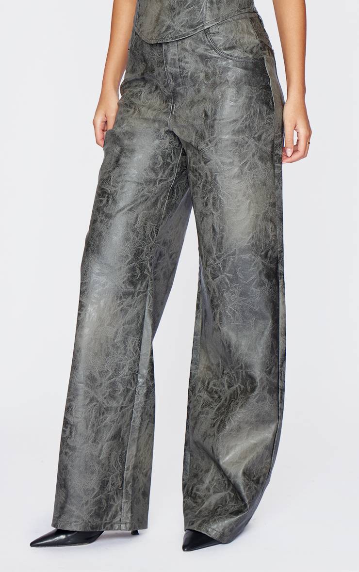 Washed Grey Pantalon Large En Synthétiquecuir Pour Grandes Tailles