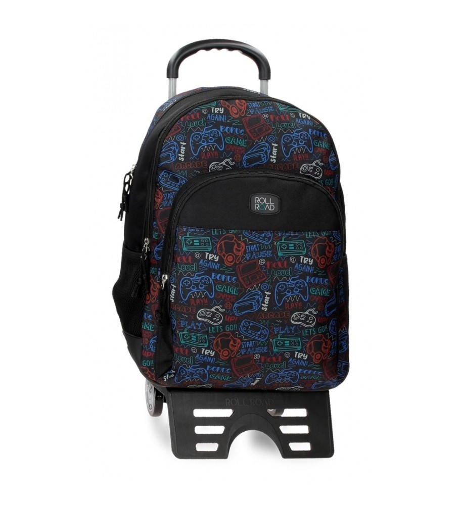 Roll Road Mochila Escolar Roll Road Next Level con carro Dos Compartimentos negro -33x44x17cm-