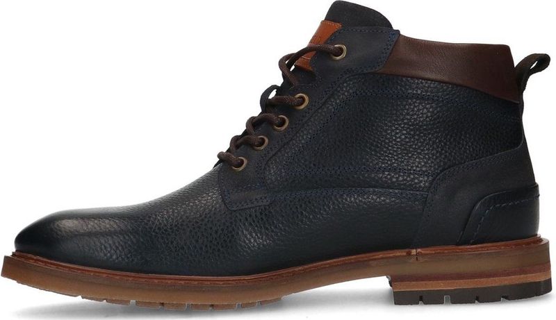 Manfield - Heren - Donkerblauwe leren veterboots