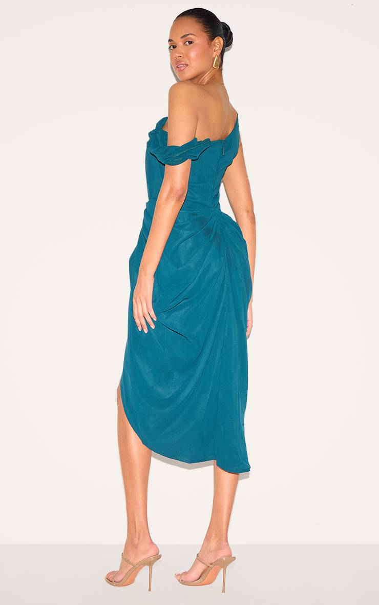 Vert Emeraude Robe Midi Drapée En Mousseline À Bretelle Asymétrique