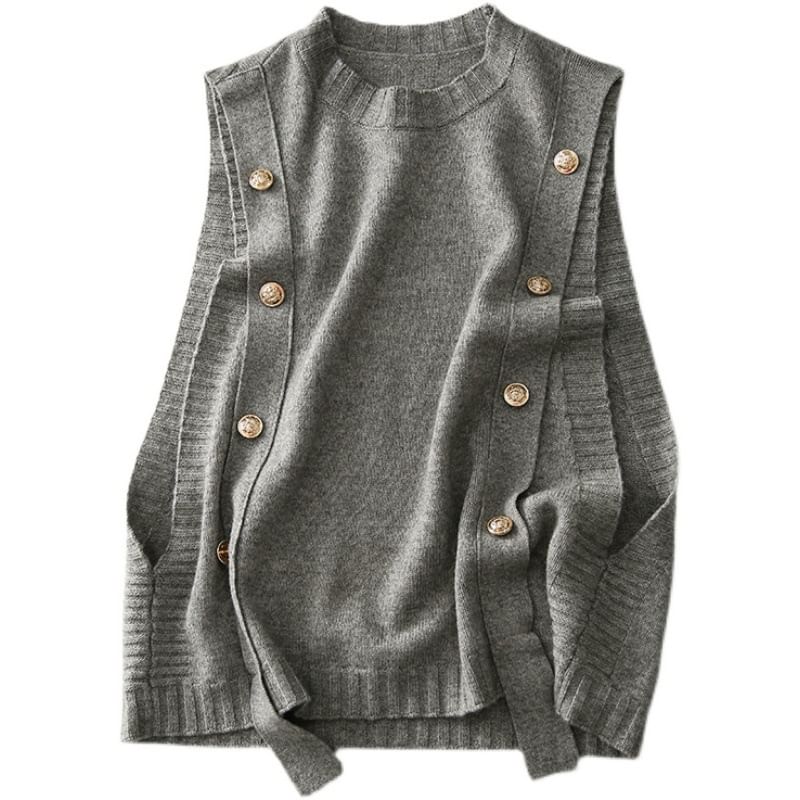 Muezz - Ronde hals, effen vest met knoopjes