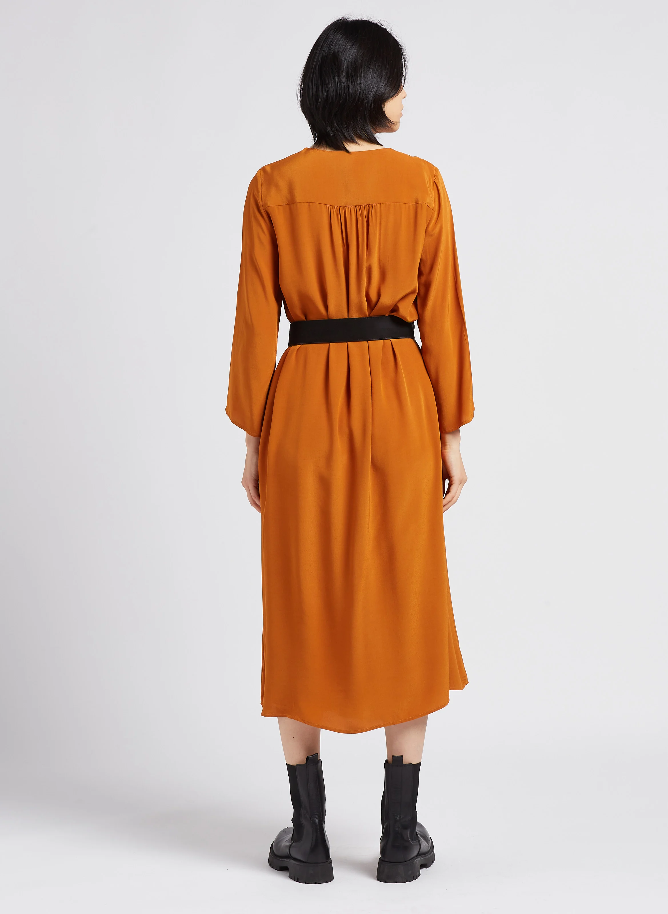 LAVINIA - Robe midi col V fluide| Orange