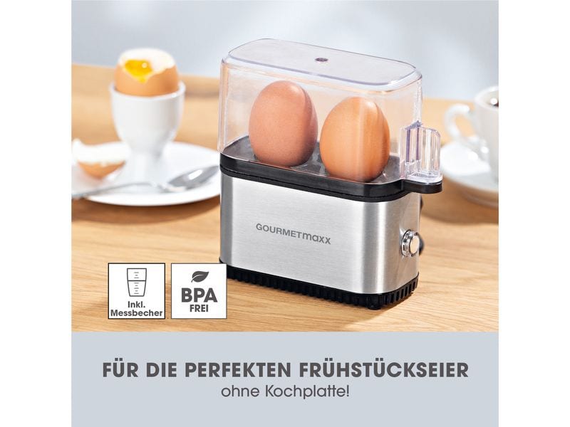 GOURMETmaxx Eierkocher Kompakt 2.0 Silber, 2 Eier Kompakter Eierkocher