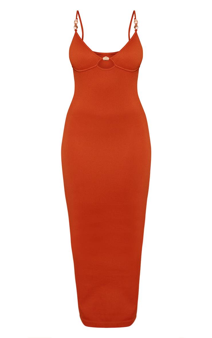 Orange Robe Maxi Moulante Sculptante Avec Détails De Perles