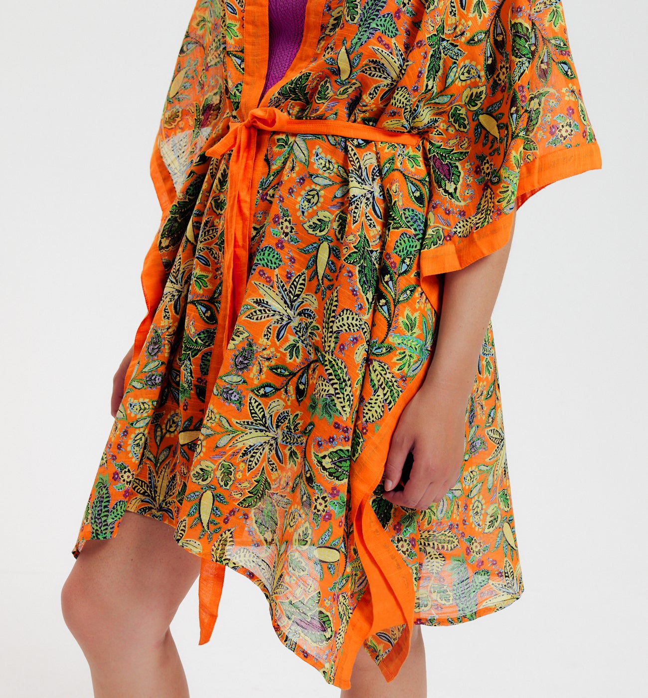 Kimono ceinturé imprimé - Imprimé orange
