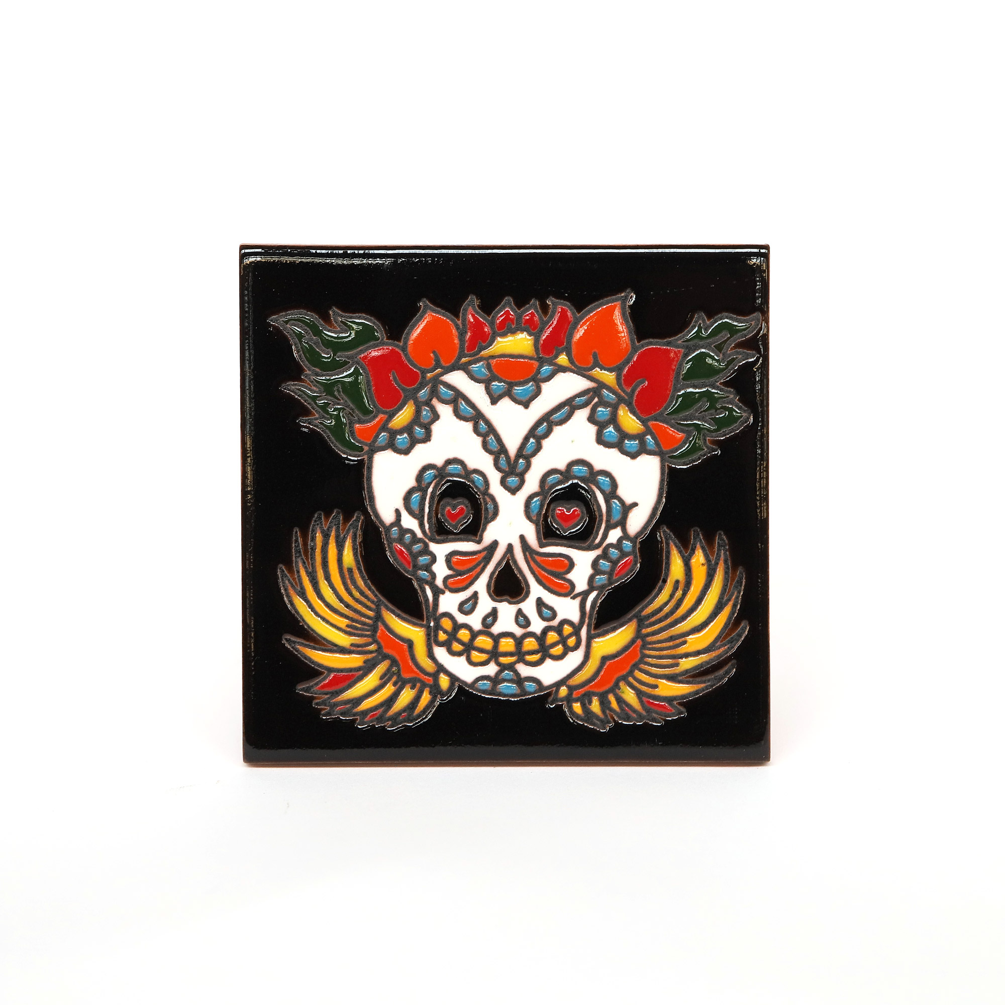 Reliefkachel 'Muerta', schwarz, multicolor, T 10 cm, B 10 cm, H 0,5 cm von fischer's lagerhaus
