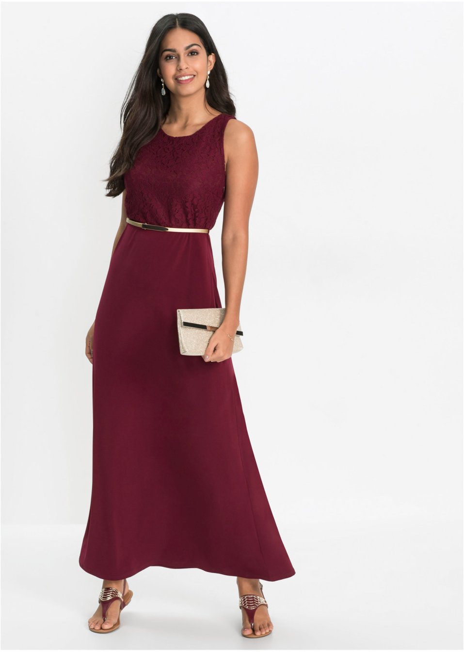 Robe longue de soirée avec ceinture (Ens. 2 pces.)