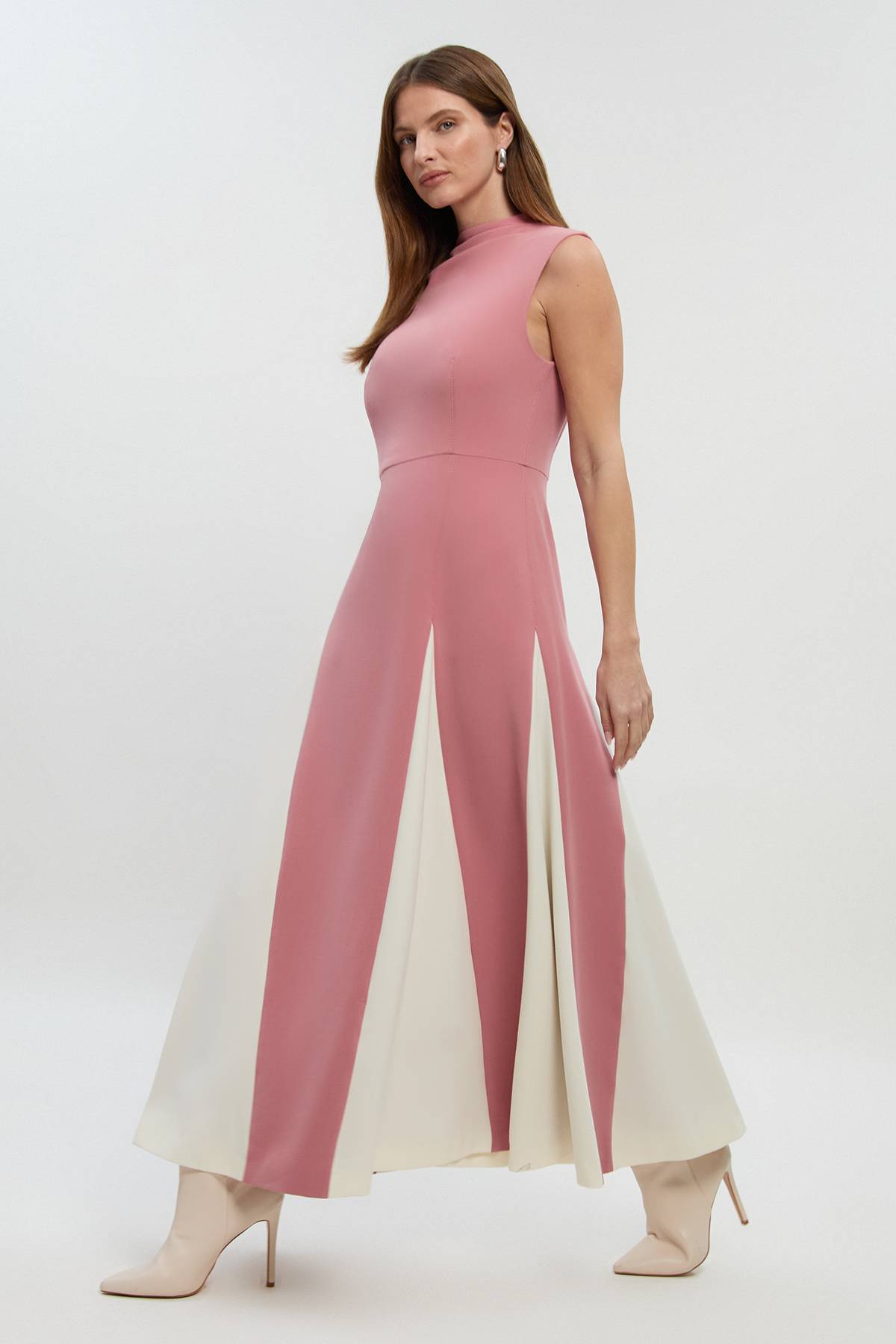 KarenMillen Robe Midi Petite Ajustée Extensible à Blocs de Couleur et Jupe Évasée