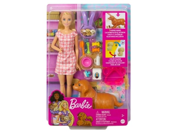Mattel Barbie-dukke (blond) med hund og valp (HCK75)