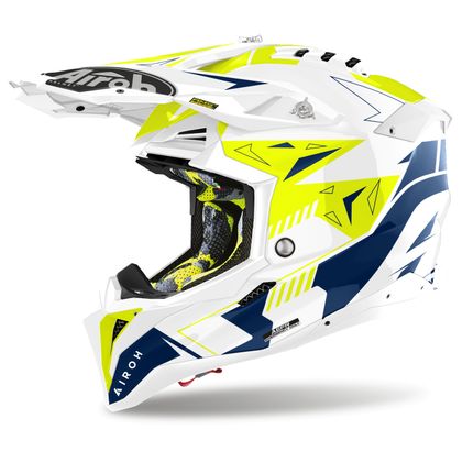 Casque cross Airoh AVIATOR 3 - SPIN 2025 - Jaune / Bleu