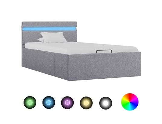 VIDAXL - Sommier  90 x 200 Cadre de lit à stockage avec led gris clair tissu 90x200 cm