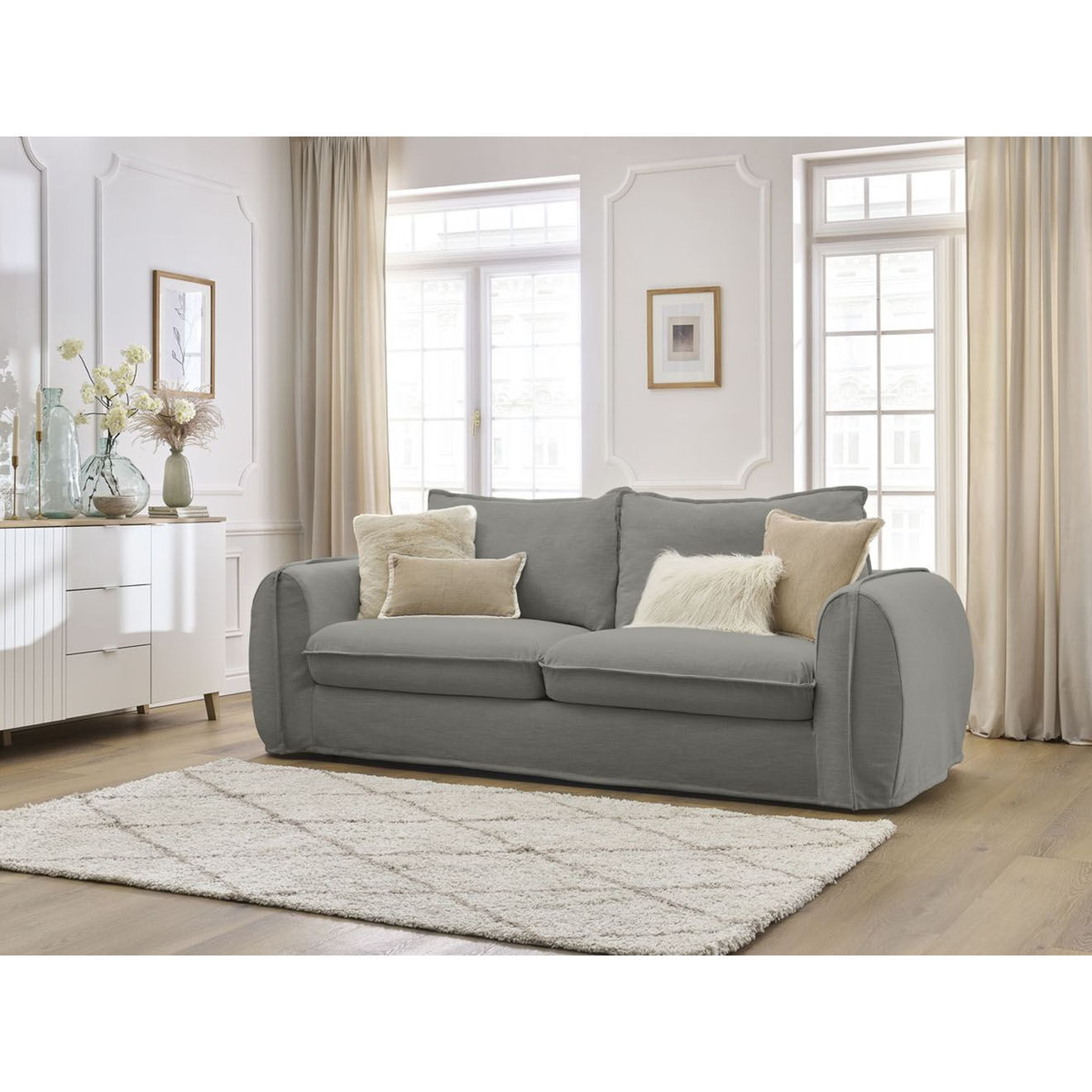 Bobochic Canapé droit convertible express 3 places Archimède 140 gris foncé - 216x106x93 cm
