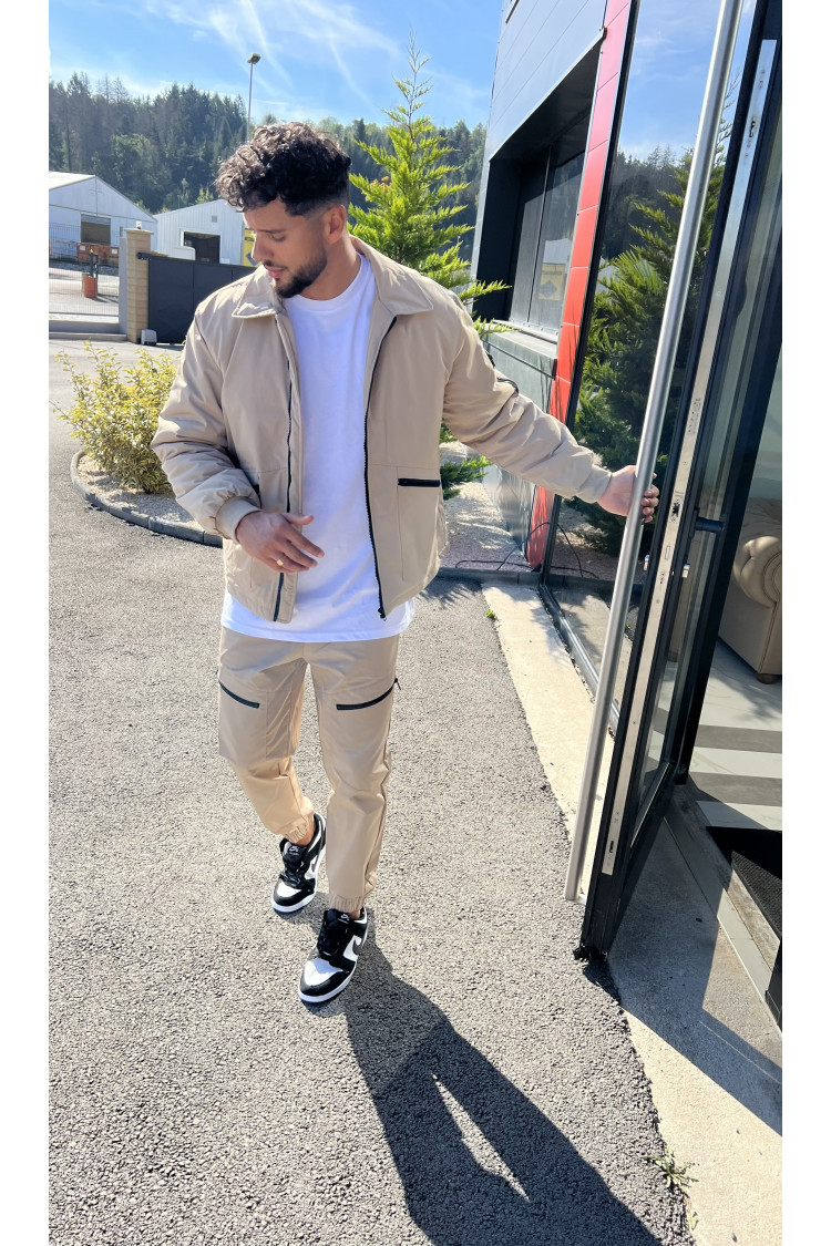 Blouson beige foncé à poches zippées