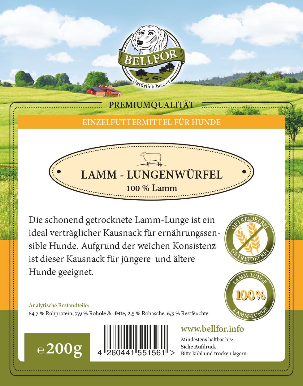 Snack pour chiens - cube de poumon d'agneau - lamm lungenwürfel - 200g