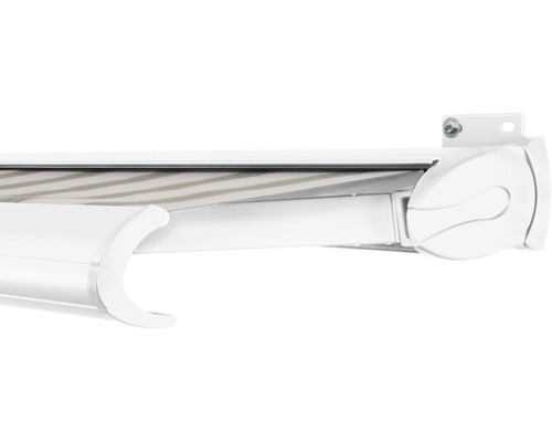 SOLUNA cassettescherm Exclusiv 2x1,5 doekdesign 7852 frame RAL 9010 verkeerswit aandrijving rechts incl. motor en wandschakelaar