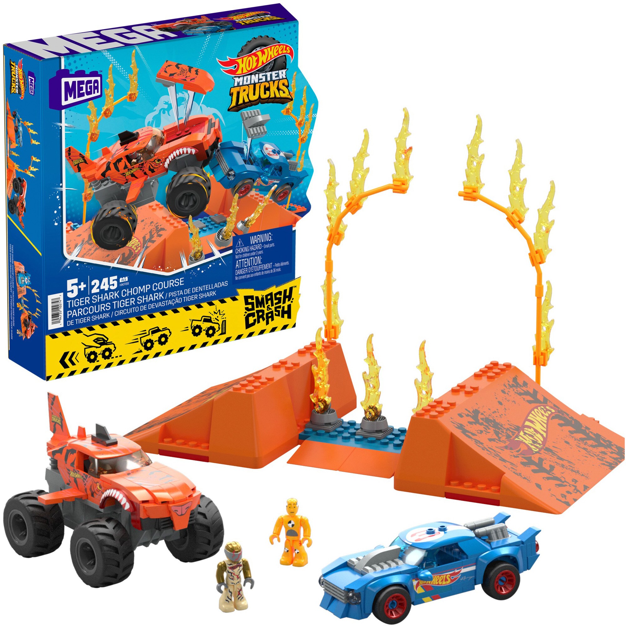 Mattel Spielfahrzeug Monster Trucks Tiger Shark Crash Wettkampf