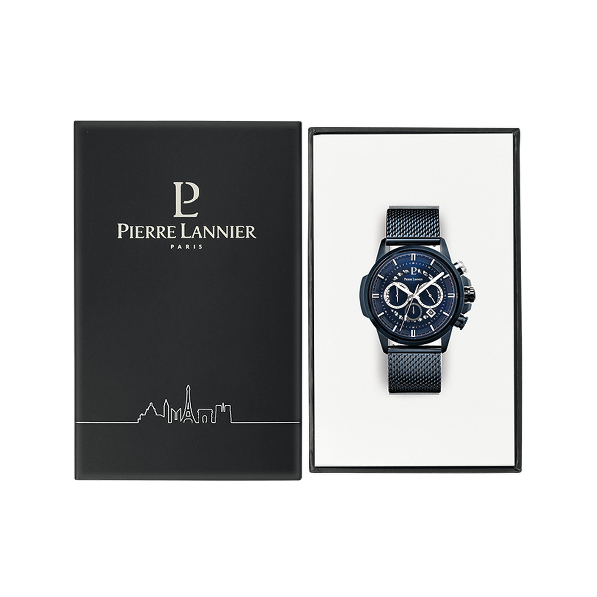 Montre PIERRE LANNIER Sentinelle homme chronographe bracelet acier bleu