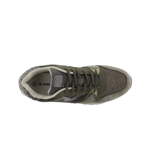 Tênis Victoria Cometa Multimaterial Camuflado com Detalhes em Tons Combinados e Salto com Glitter