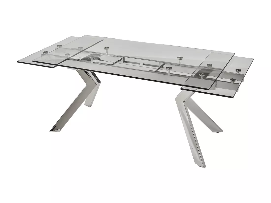 Table à manger extensible VELIKA - Verre trempé & métal - 6 à 8 personnes