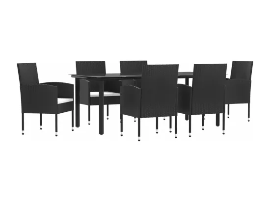 Ensemble à manger de jardin 7 pcs noir résine tressée et acier