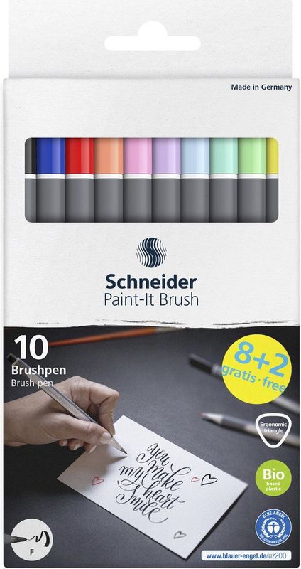 Schneider - Paint-It 070 - Penseelstiften - 10 Stuks - Kalligrafie - Flexibele Punt - Heldere Kleuren