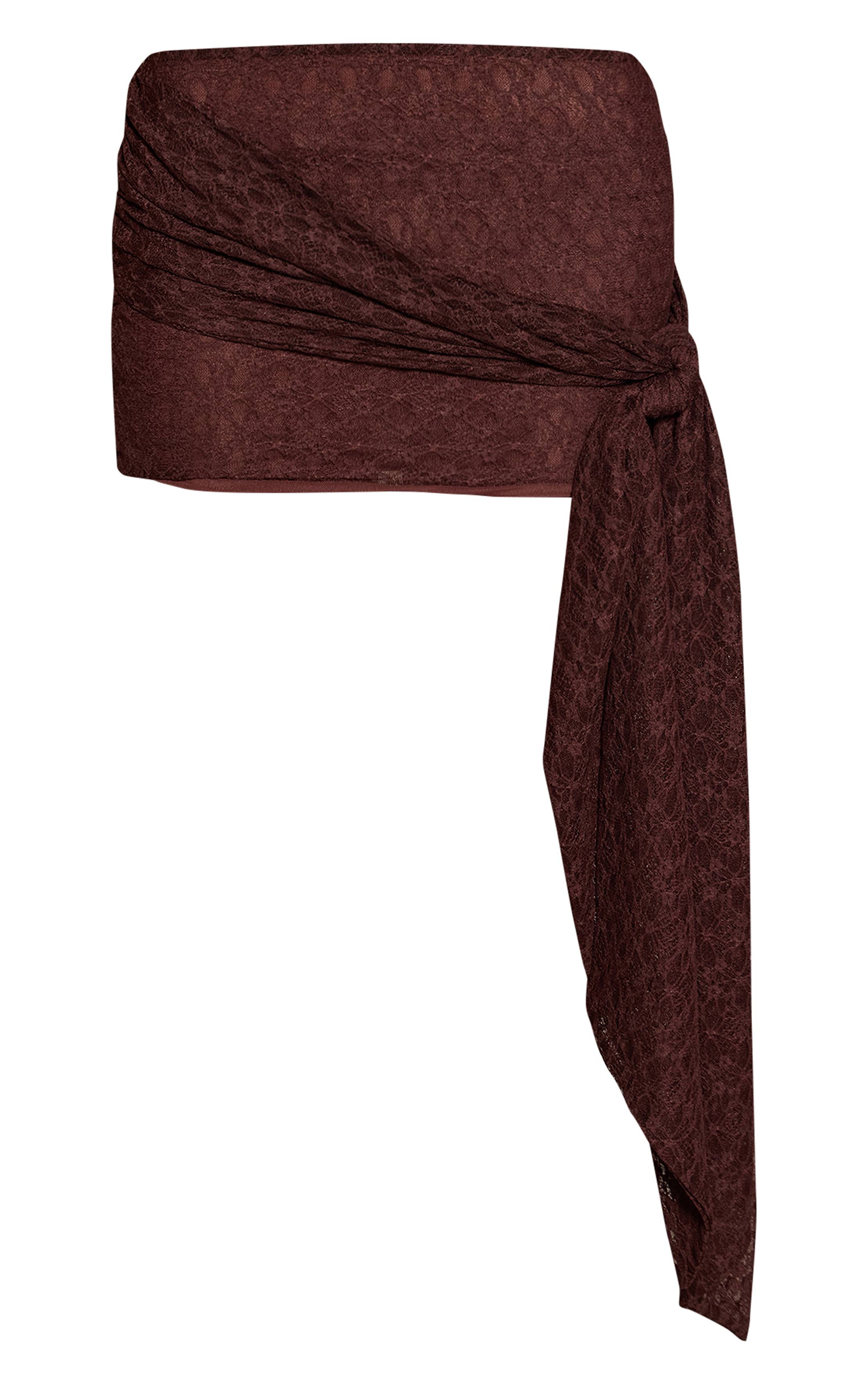 Chocolat Ensemble Jupe Mini Drapée À Nœud En Dentelle