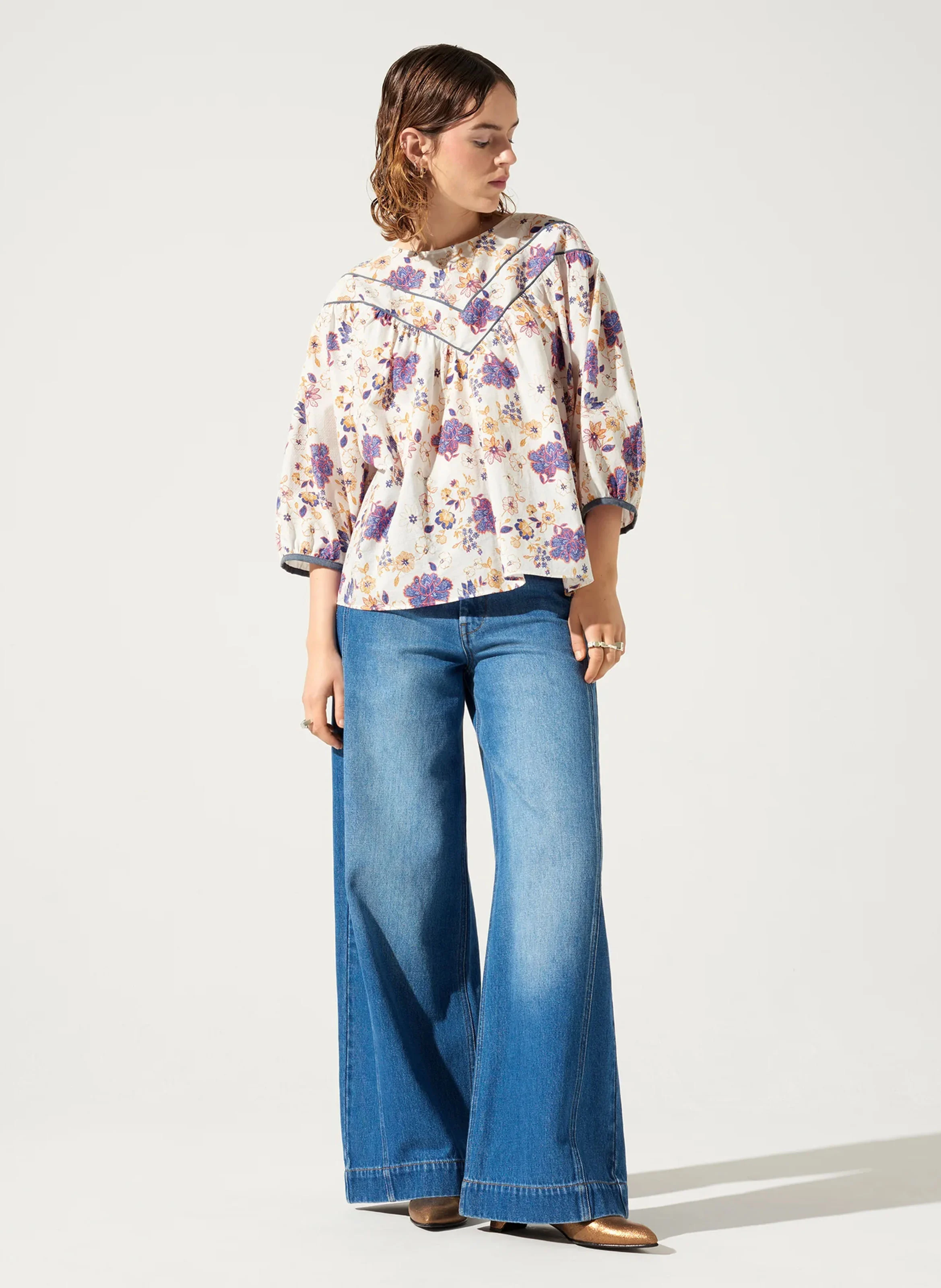 SONJA - Blouse oversize col rond en coton | Blanc
