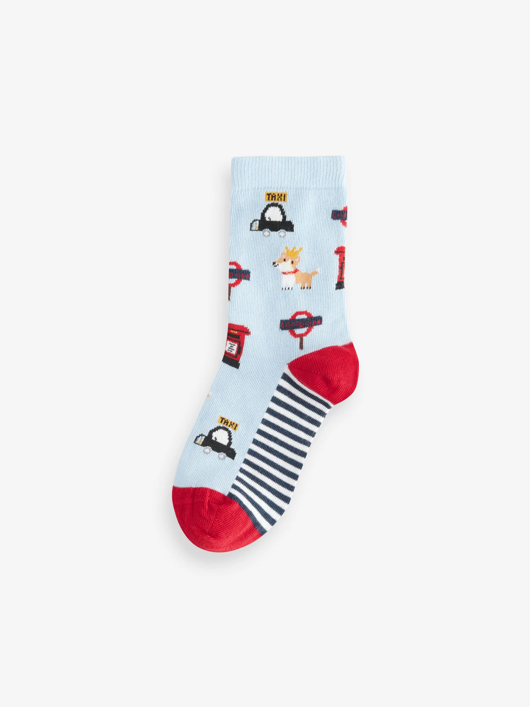 Blauw/rood Londense bus - Verpakking van 5 paar sokken met rijke print
