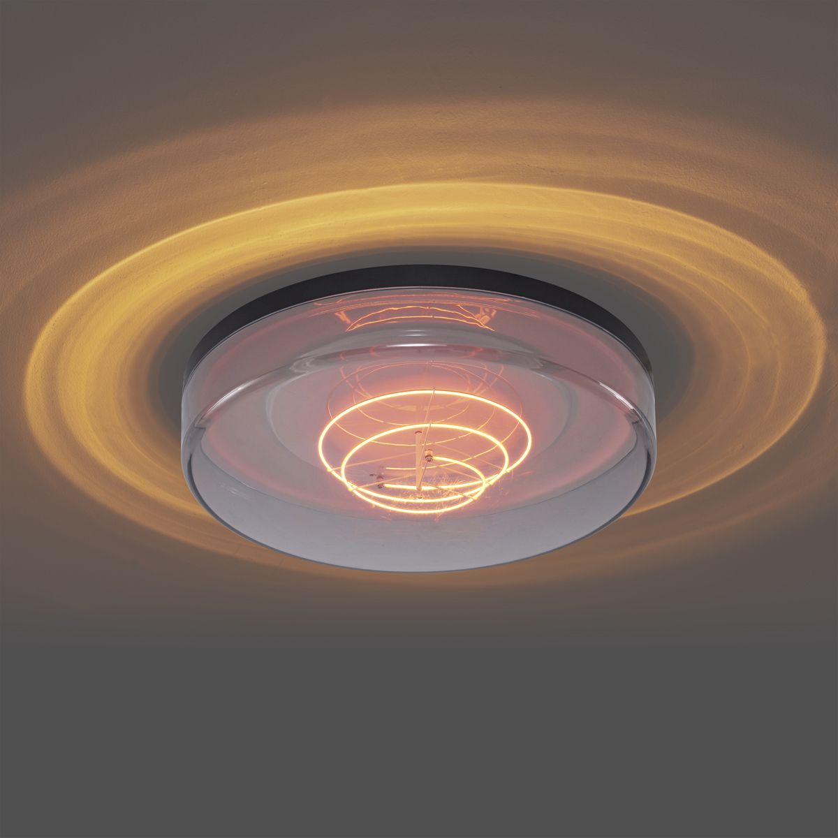 Plafondlamp zwart met smoke glas 35,5cm incl. LED dimbaar - Fira