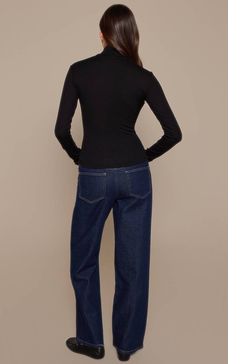 Bleu Indigo Jean Droit Taille Haute En Denim Stretch
