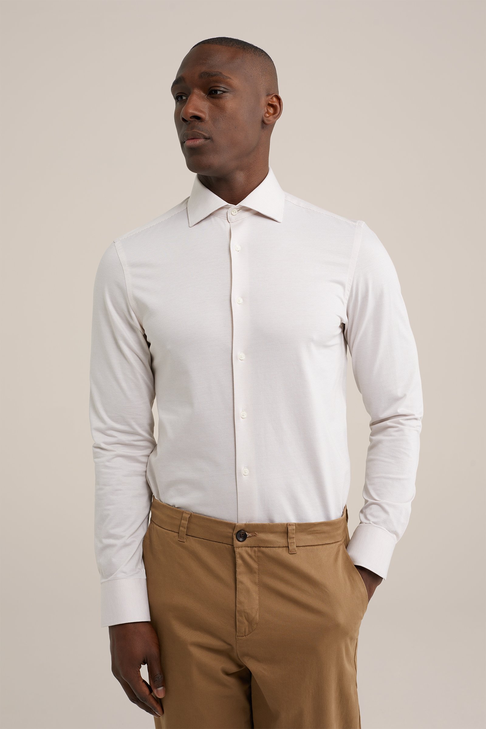 premium jacquard gebreid overhemd met structuur WE Fashion Beige