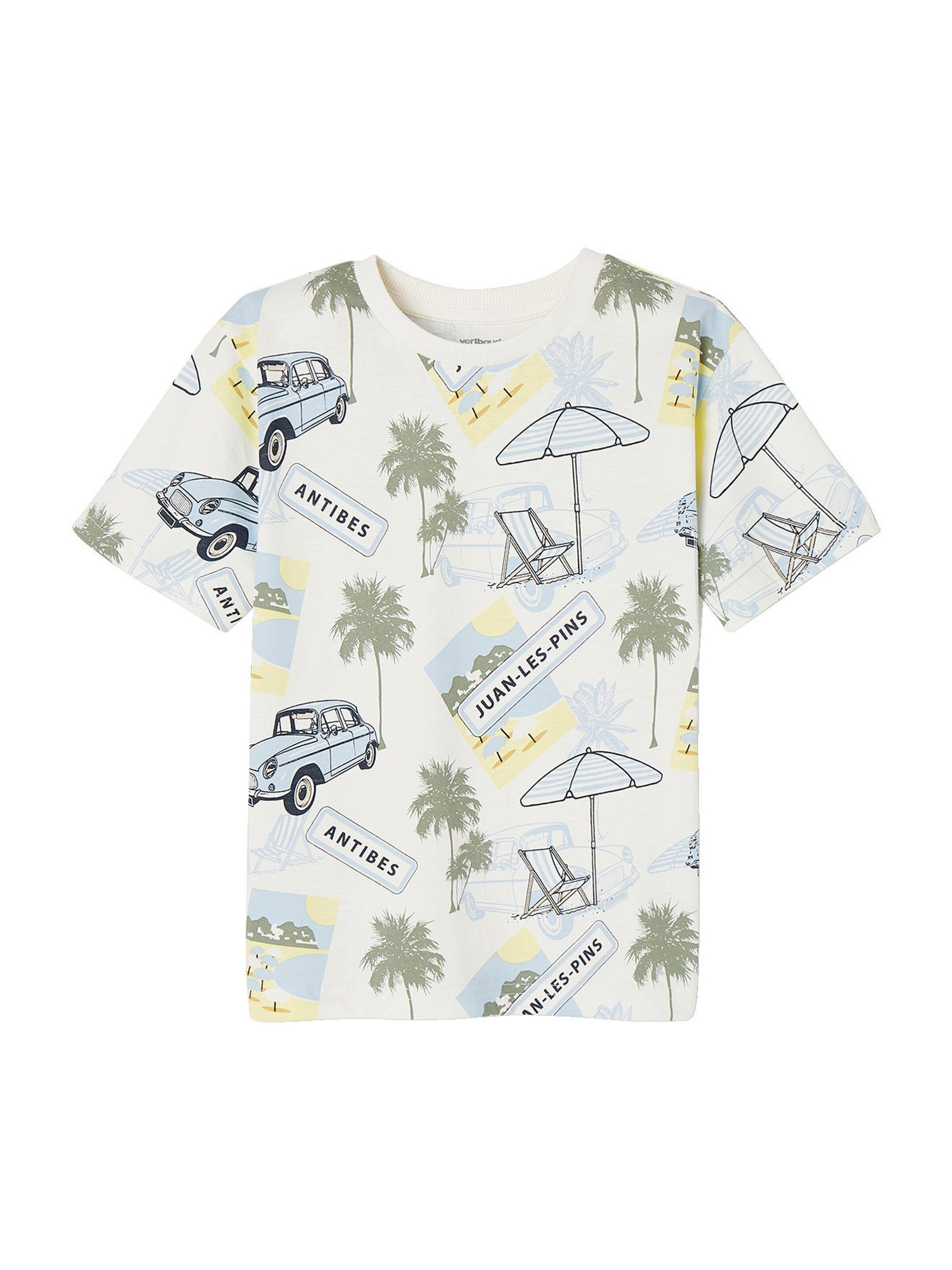 Vertbaudet Jungen T-Shirt, Urlaubs-Print weiß bedruckt